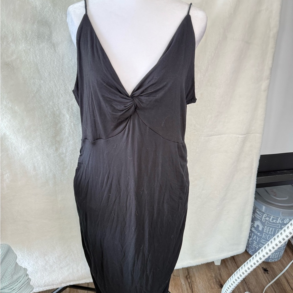 Anthropologie Black Dress Black Twist Front Midi Dress Size Large L fitted - Picture 5 of 14